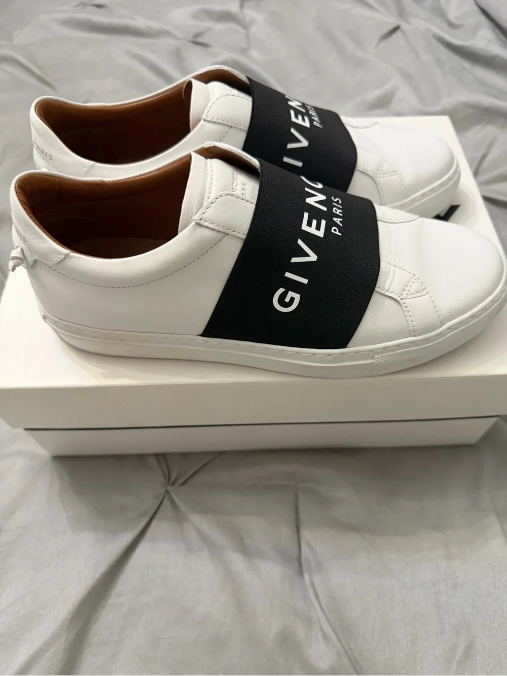 Givenchy  Women White Leather Slip-On Sneakers with Black Logo Strap